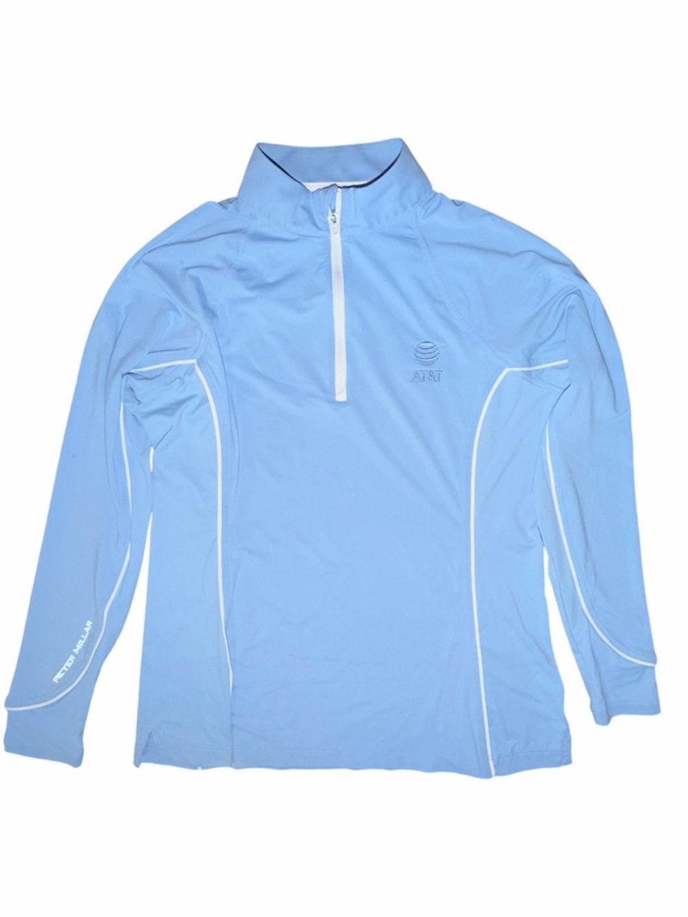 Peter Millar, Size S, Light Blue, quarter-zip performance golf pullover with AT&